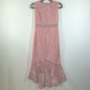 SHEIN SIZE S Pink Champagne Rose Color Lace Hi Low Formal Sleeveless Tank Dress